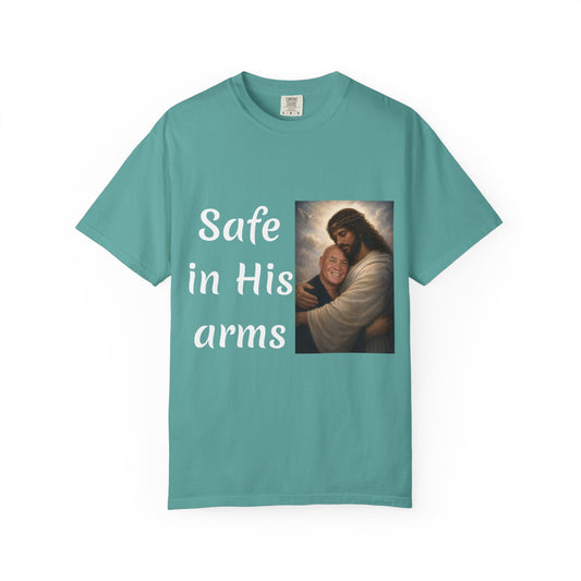 ADD A LOVED ONE-Safe in His Arms Jesus Hug T-Shirt | Christian Faith Prayer Tee