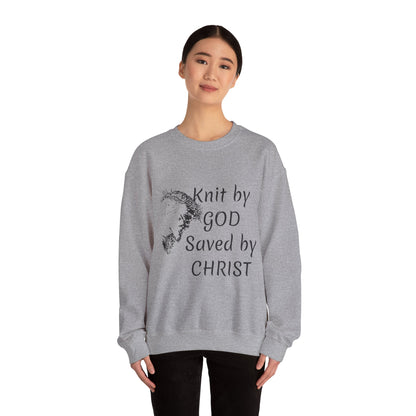 Knit by God Saved by Christ Sweatshirt | Christian Faith Graphic Pullover