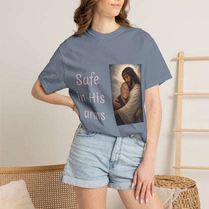 ADD A LOVED ONE-Safe in His Arms Jesus Hug T-Shirt | Christian Faith Prayer Tee