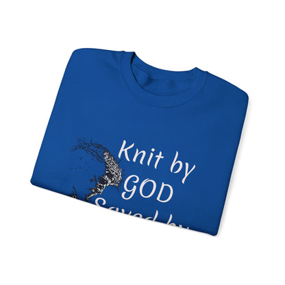 Knit by God Saved by Christ Sweatshirt | Christian Faith Graphic Pullover
