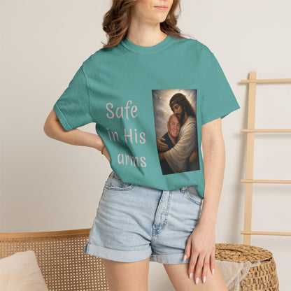ADD A LOVED ONE-Safe in His Arms Jesus Hug T-Shirt | Christian Faith Prayer Tee