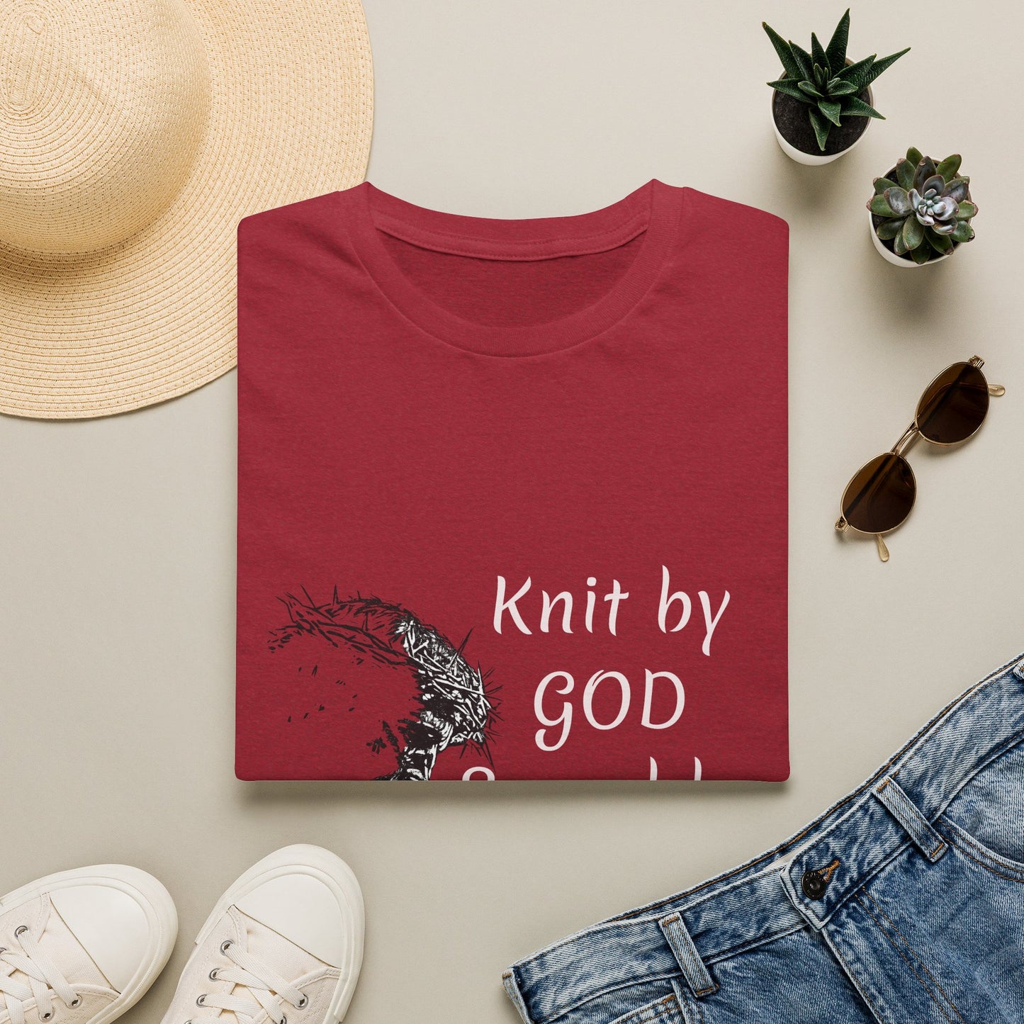 Knit by God Saved by Christ T-Shirt | Christian Faith Tee