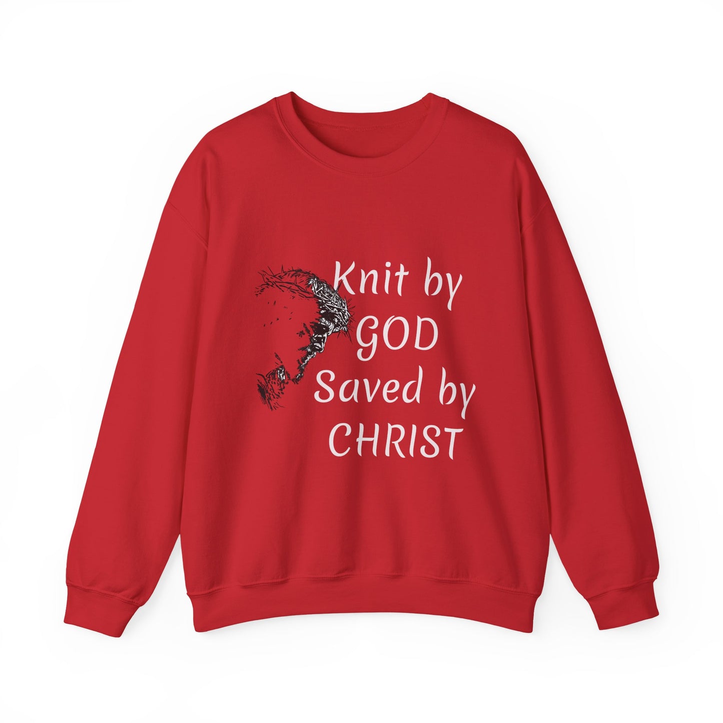 Knit by God Saved by Christ Sweatshirt | Christian Faith Graphic Pullover