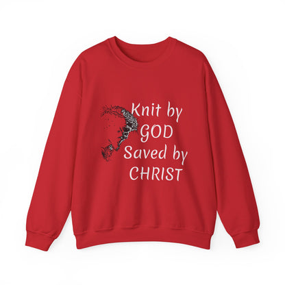 Knit by God Saved by Christ Sweatshirt | Christian Faith Graphic Pullover