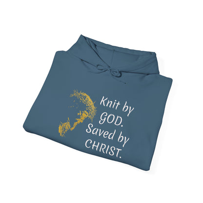 Knit by God Saved by Christ Hoodie | Christian Faith Scripture Sweatshirt