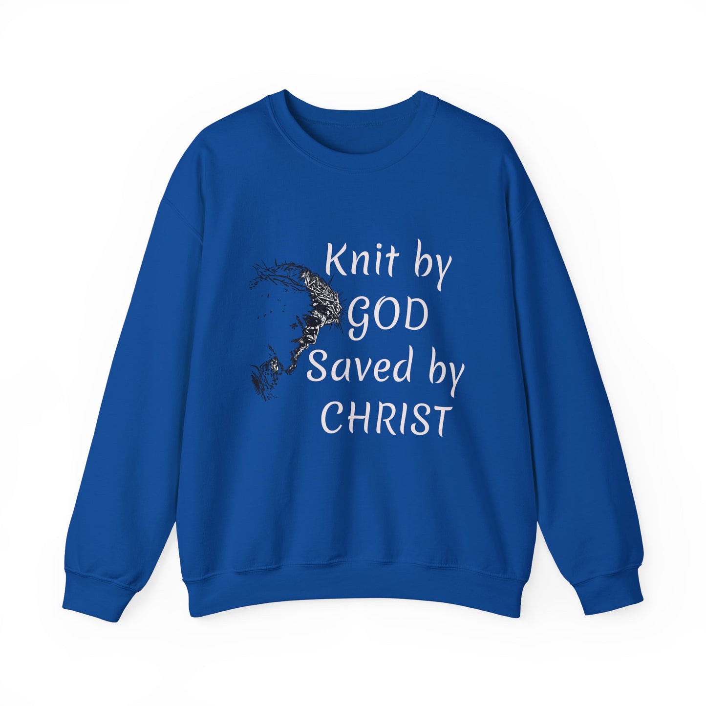 Knit by God Saved by Christ Sweatshirt | Christian Faith Graphic Pullover