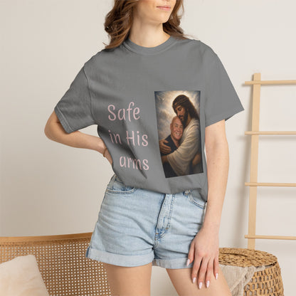 ADD A LOVED ONE-Safe in His Arms Jesus Hug T-Shirt | Christian Faith Prayer Tee