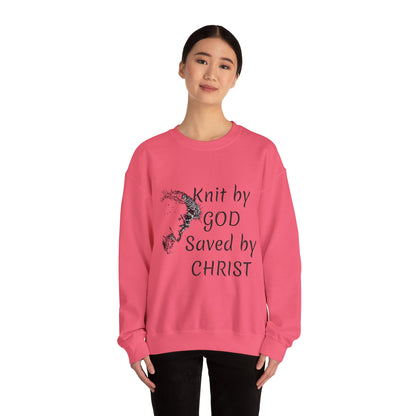 Knit by God Saved by Christ Sweatshirt | Christian Faith Graphic Pullover
