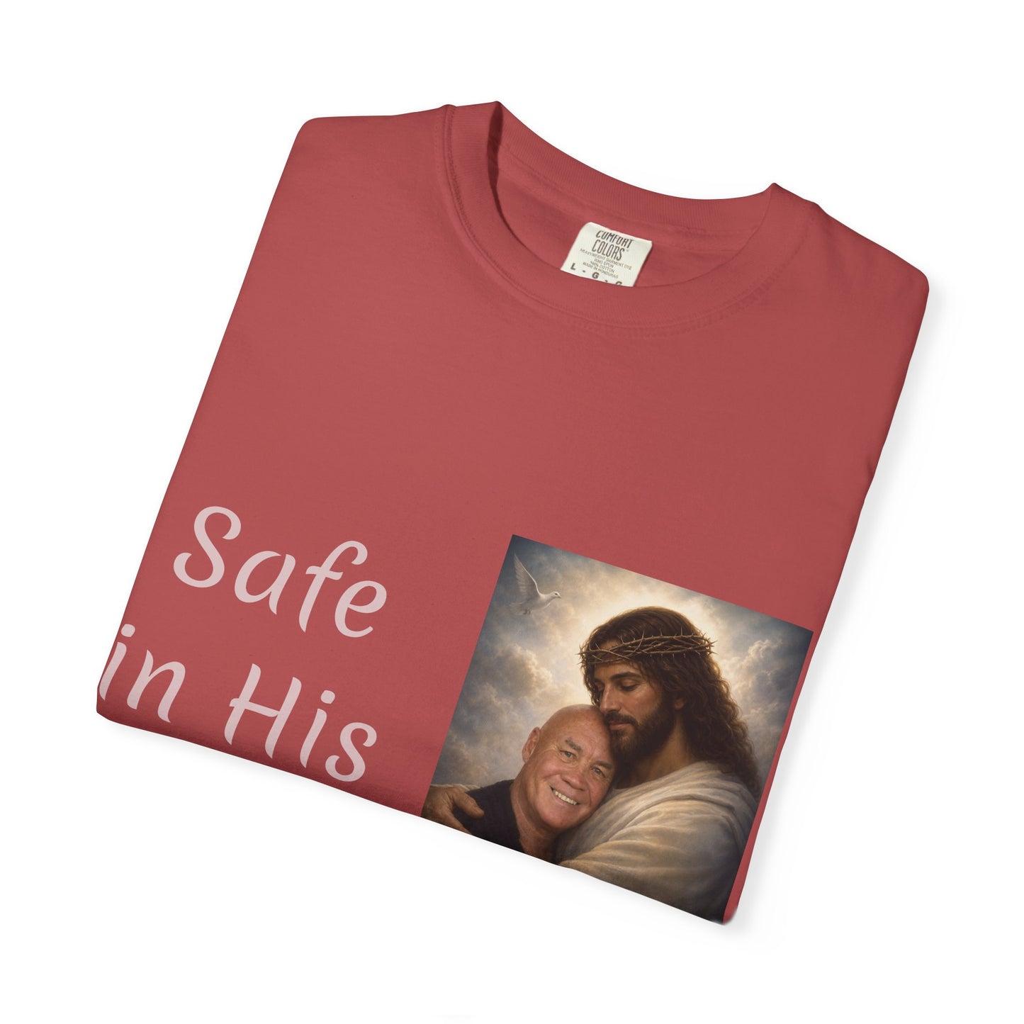 ADD A LOVED ONE-Safe in His Arms Jesus Hug T-Shirt | Christian Faith Prayer Tee
