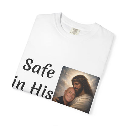 ADD A LOVED ONE-Safe in His Arms Jesus Hug T-Shirt | Christian Faith Prayer Tee