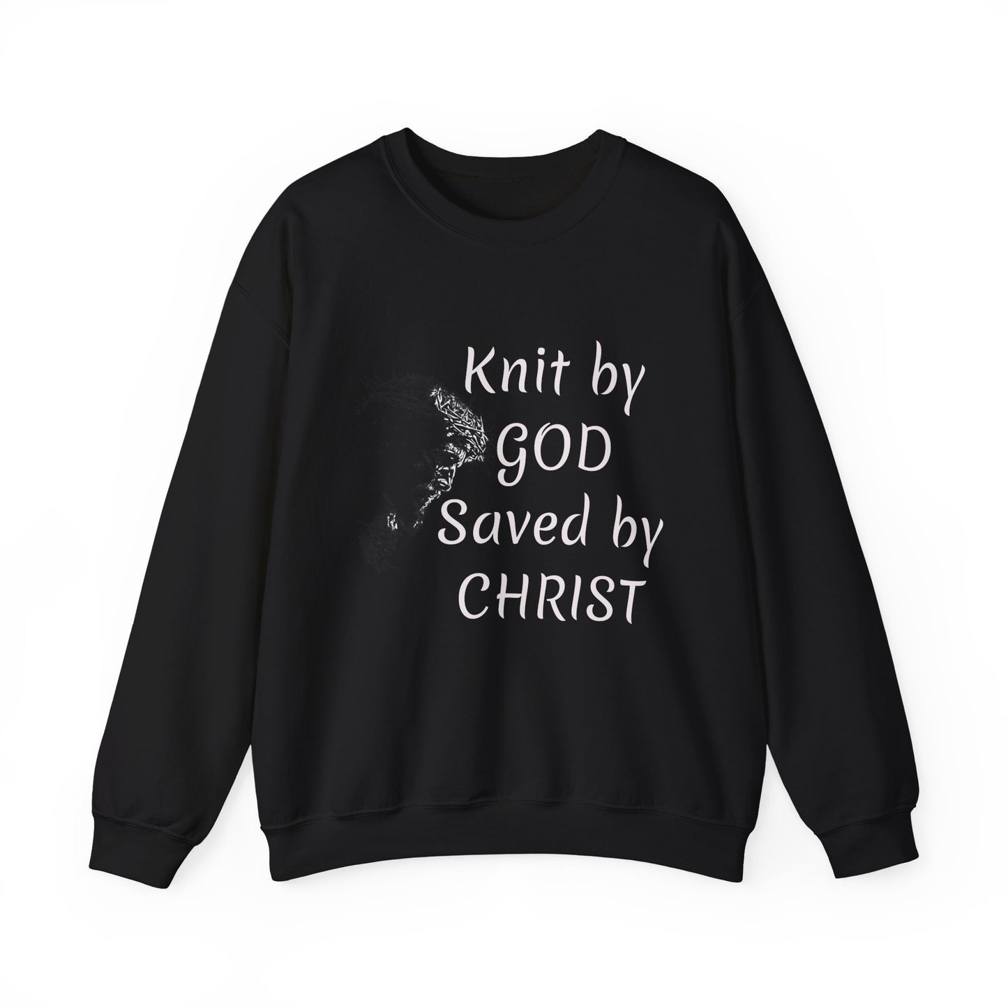 Knit by God Saved by Christ Sweatshirt | Christian Faith Graphic Pullover