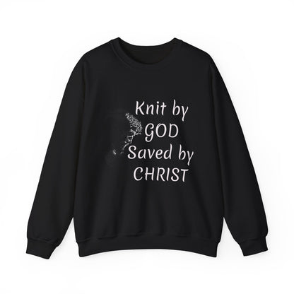 Knit by God Saved by Christ Sweatshirt | Christian Faith Graphic Pullover