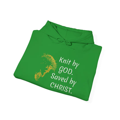 Knit by God Saved by Christ Hoodie | Christian Faith Scripture Sweatshirt