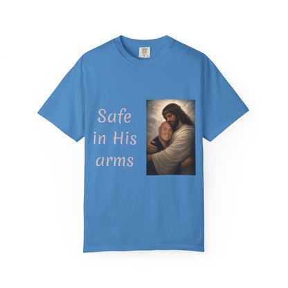 ADD A LOVED ONE-Safe in His Arms Jesus Hug T-Shirt | Christian Faith Prayer Tee