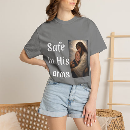 ADD A LOVED ONE-Safe in His Arms Jesus Hug T-Shirt | Christian Faith Prayer Tee
