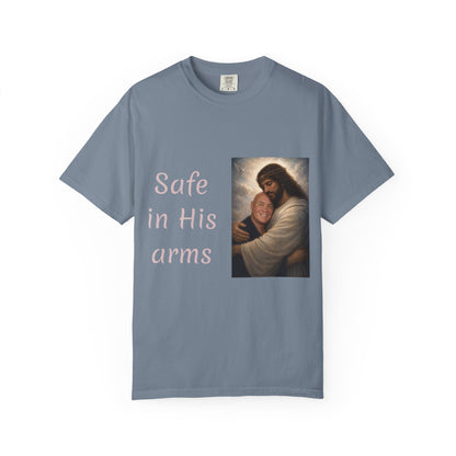 ADD A LOVED ONE-Safe in His Arms Jesus Hug T-Shirt | Christian Faith Prayer Tee