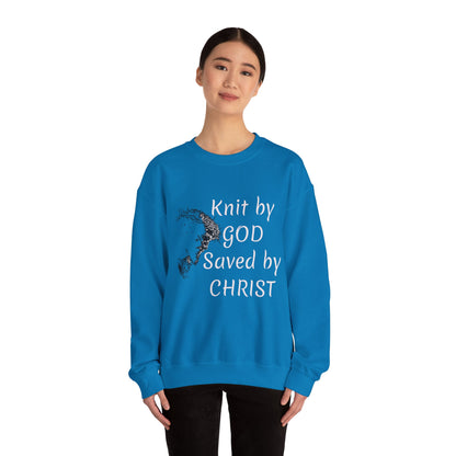Knit by God Saved by Christ Sweatshirt | Christian Faith Graphic Pullover