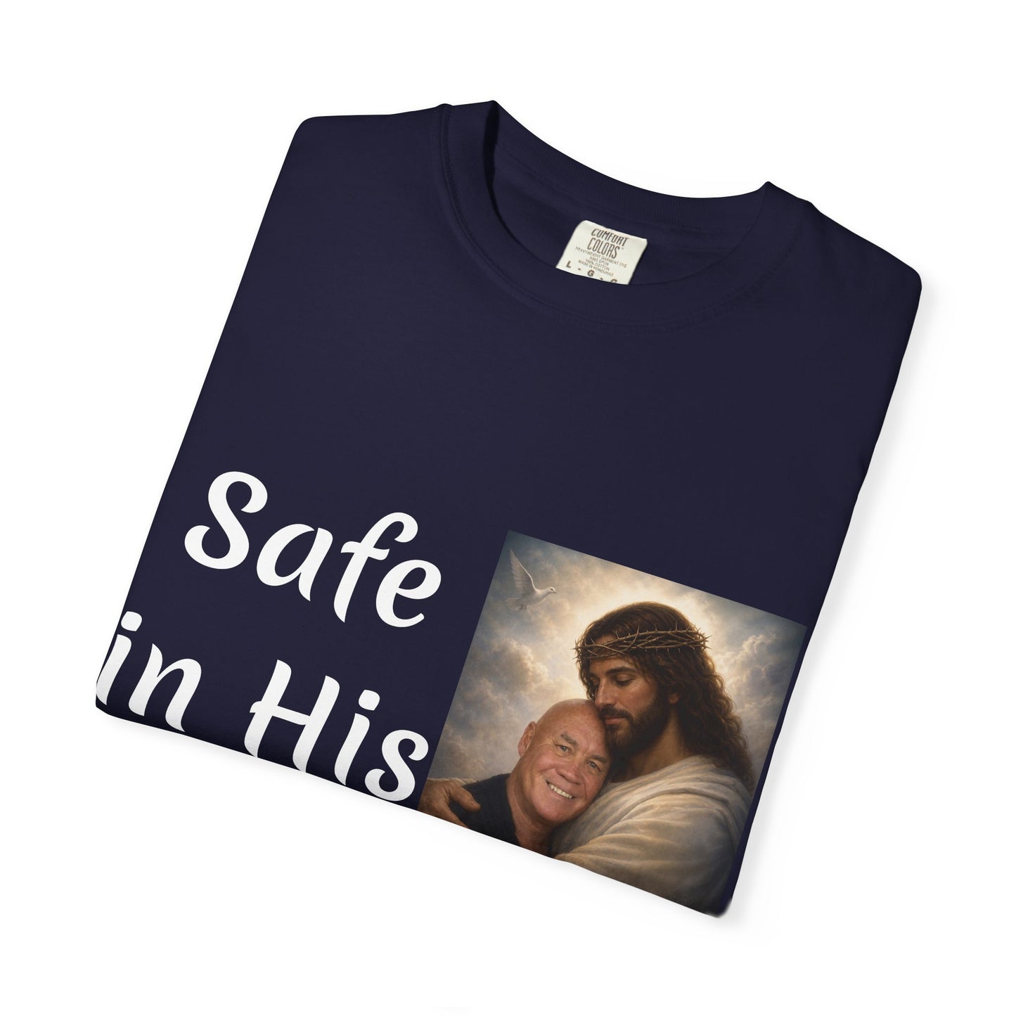 ADD A LOVED ONE-Safe in His Arms Jesus Hug T-Shirt | Christian Faith Prayer Tee