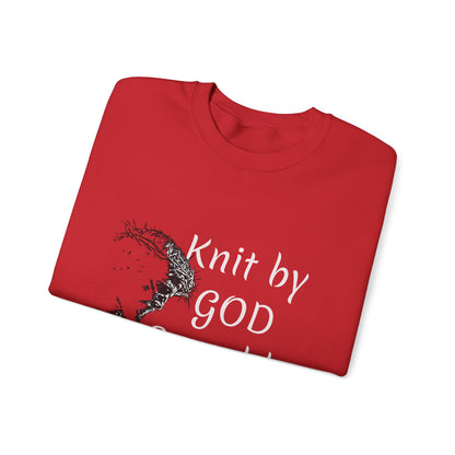 Knit by God Saved by Christ Sweatshirt | Christian Faith Graphic Pullover