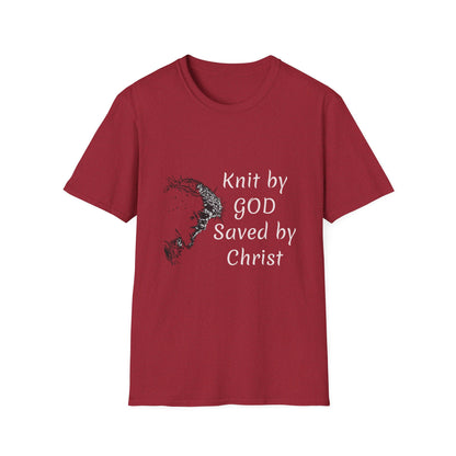 Knit by God Saved by Christ T-Shirt | Christian Faith Tee