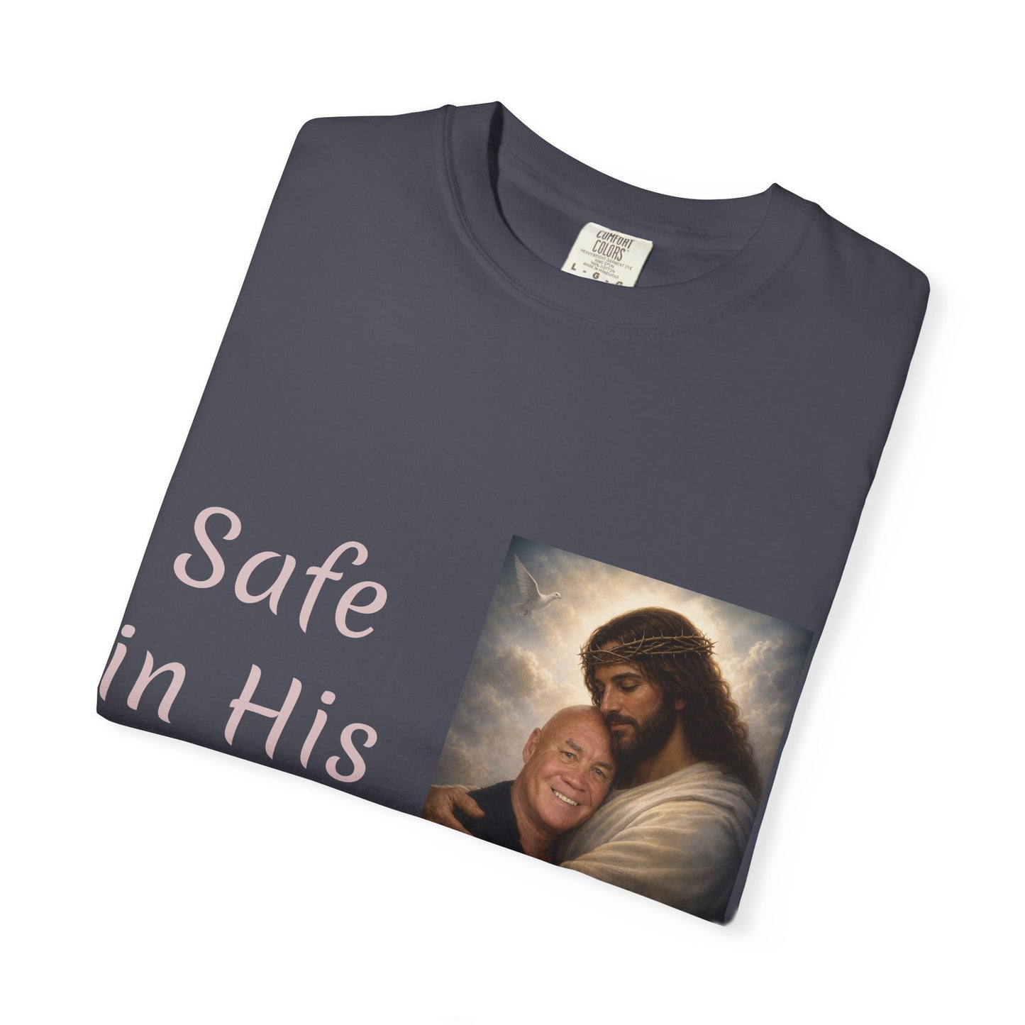 ADD A LOVED ONE-Safe in His Arms Jesus Hug T-Shirt | Christian Faith Prayer Tee