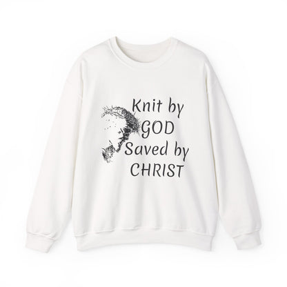 Knit by God Saved by Christ Sweatshirt | Christian Faith Graphic Pullover