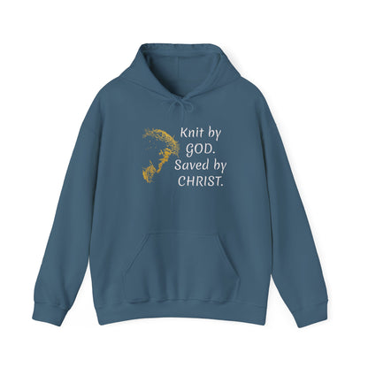 Knit by God Saved by Christ Hoodie | Christian Faith Scripture Sweatshirt