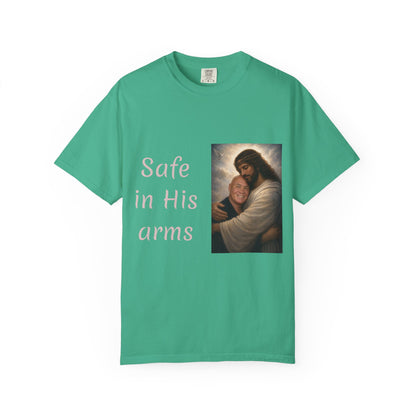ADD A LOVED ONE-Safe in His Arms Jesus Hug T-Shirt | Christian Faith Prayer Tee