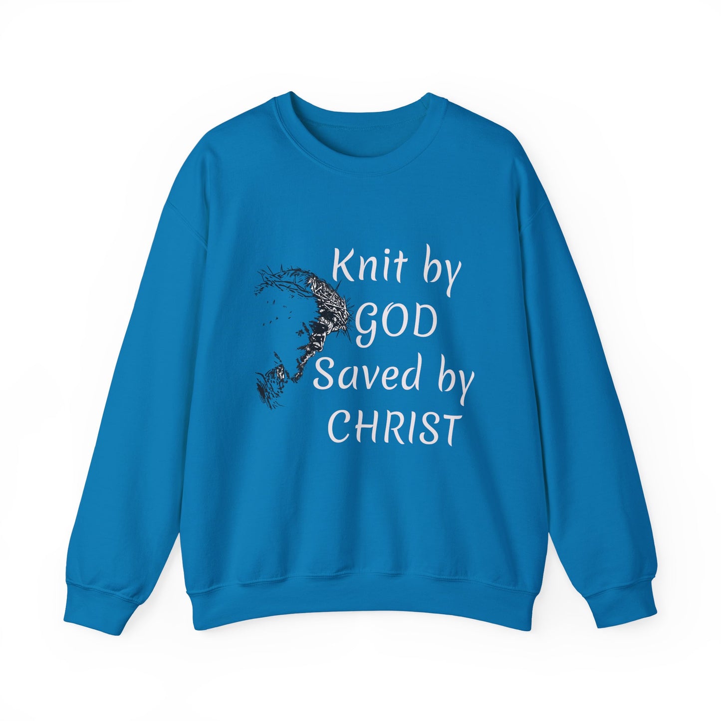 Knit by God Saved by Christ Sweatshirt | Christian Faith Graphic Pullover
