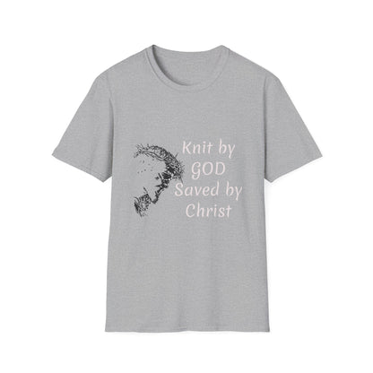 Knit by God Saved by Christ T-Shirt | Christian Faith Tee