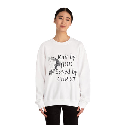Knit by God Saved by Christ Sweatshirt | Christian Faith Graphic Pullover