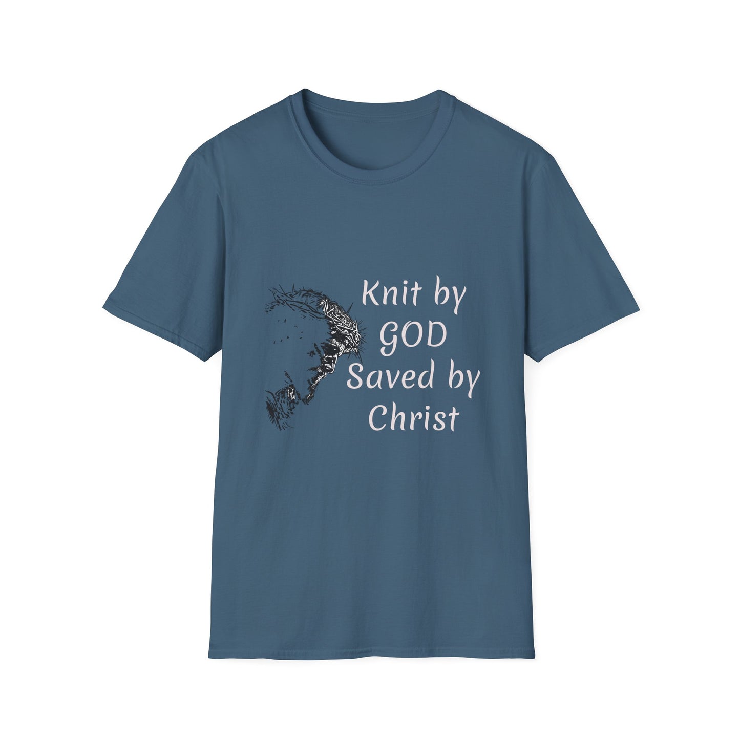 Knit by God Saved by Christ T-Shirt | Christian Faith Tee