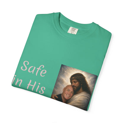 ADD A LOVED ONE-Safe in His Arms Jesus Hug T-Shirt | Christian Faith Prayer Tee