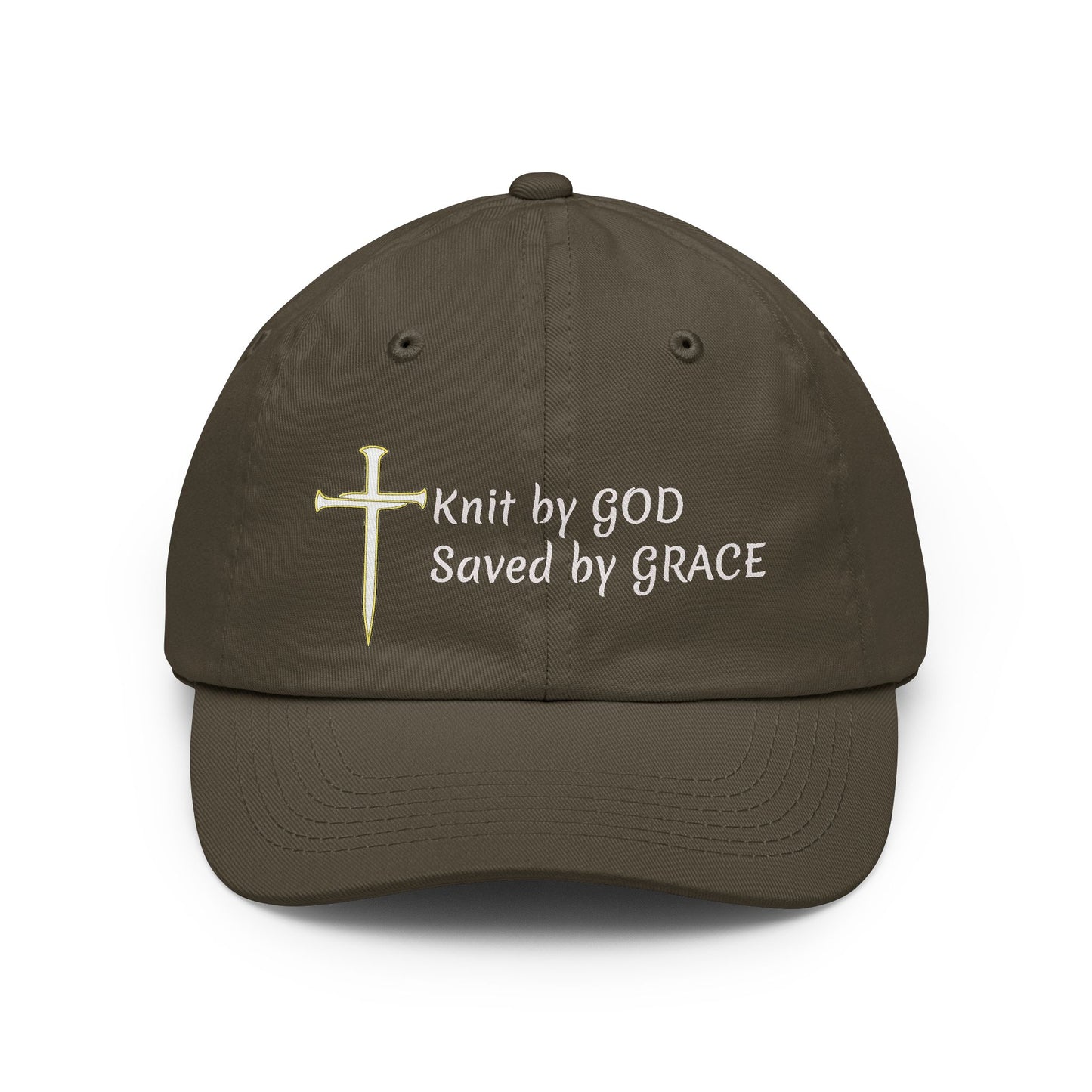 Knit by God Customizable Embroidered Text Cap
