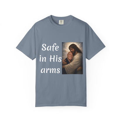 ADD A LOVED ONE-Safe in His Arms Jesus Hug T-Shirt | Christian Faith Prayer Tee