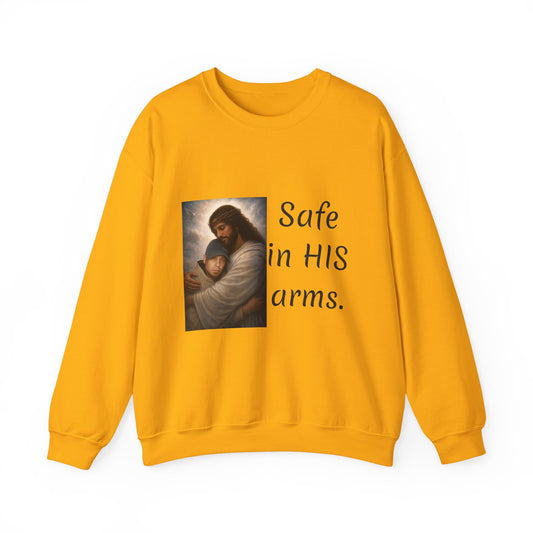 ADD YOU OR YOUR LOVED ONE1-send pic Jesus Holding Child crewneck sweatshirt | Safe in His Arms Christian faith design