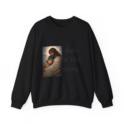 ADD YOU OR YOUR LOVED ONE1-send pic Jesus Holding Child crewneck sweatshirt | Safe in His Arms Christian faith design