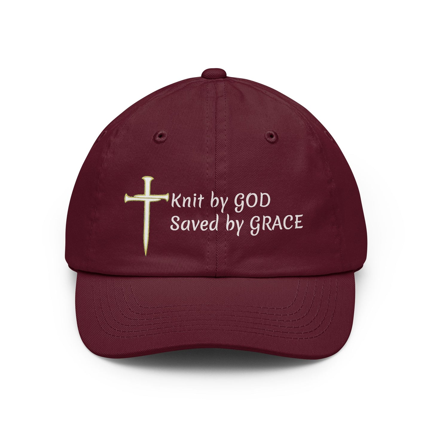 Knit by God Customizable Embroidered Text Cap