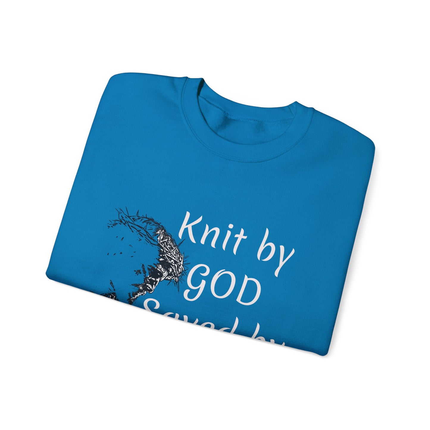 Knit by God Saved by Christ Sweatshirt | Christian Faith Graphic Pullover