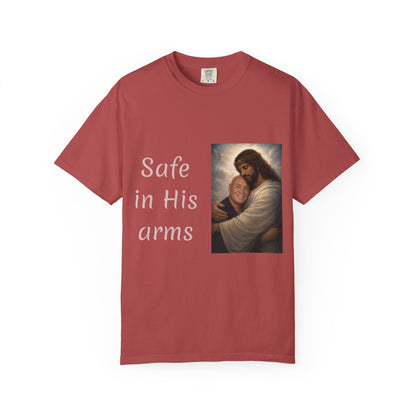ADD A LOVED ONE-Safe in His Arms Jesus Hug T-Shirt | Christian Faith Prayer Tee