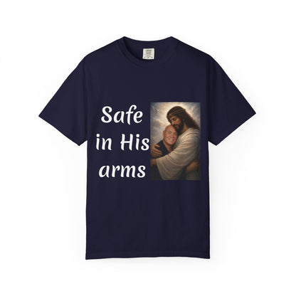 ADD A LOVED ONE-Safe in His Arms Jesus Hug T-Shirt | Christian Faith Prayer Tee