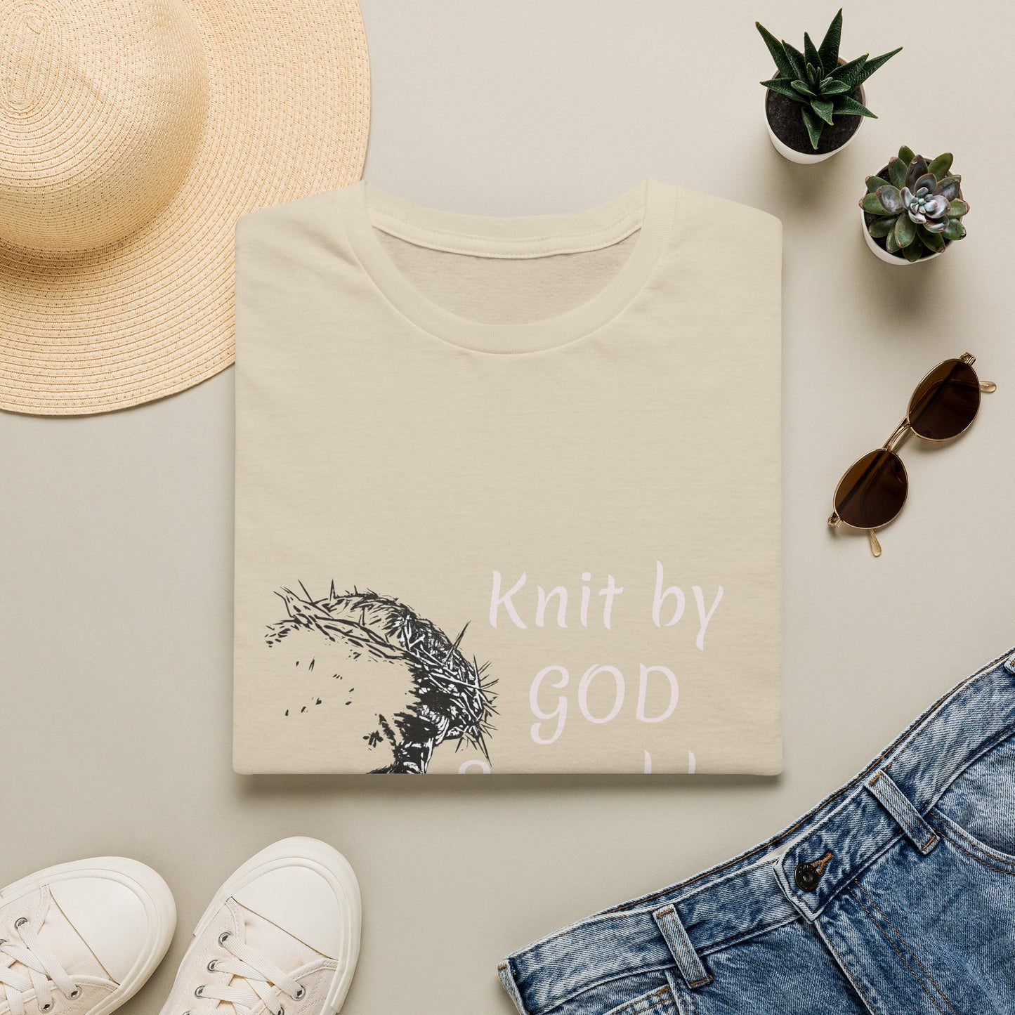 Knit by God Saved by Christ T-Shirt | Christian Faith Tee