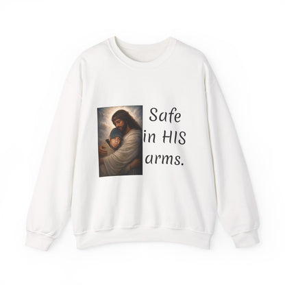 ADD YOU OR YOUR LOVED ONE1-send pic Jesus Holding Child crewneck sweatshirt | Safe in His Arms Christian faith design