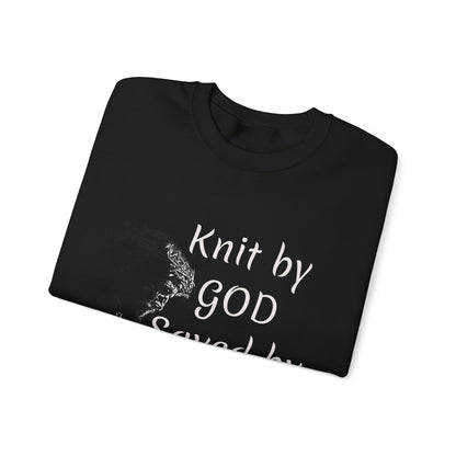 Knit by God Saved by Christ Sweatshirt | Christian Faith Graphic Pullover