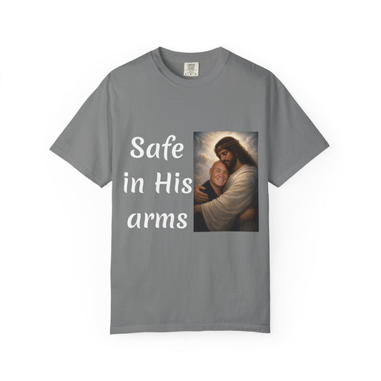 ADD A LOVED ONE-Safe in His Arms Jesus Hug T-Shirt | Christian Faith Prayer Tee