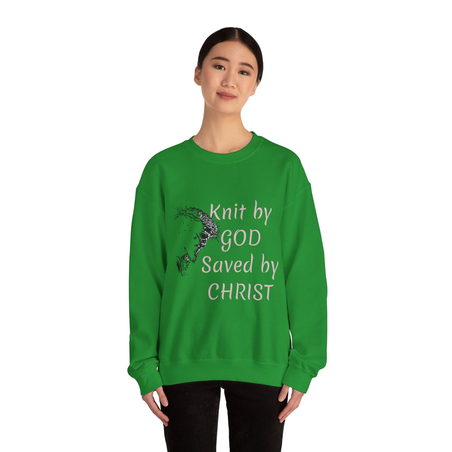 Knit by God Saved by Christ Sweatshirt | Christian Faith Graphic Pullover