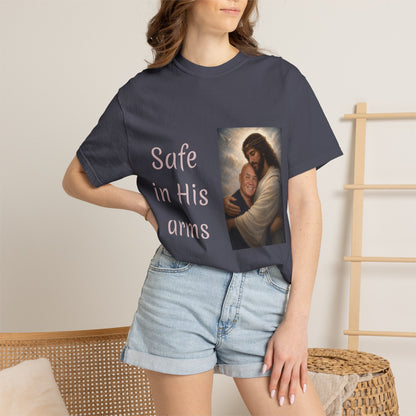 ADD A LOVED ONE-Safe in His Arms Jesus Hug T-Shirt | Christian Faith Prayer Tee