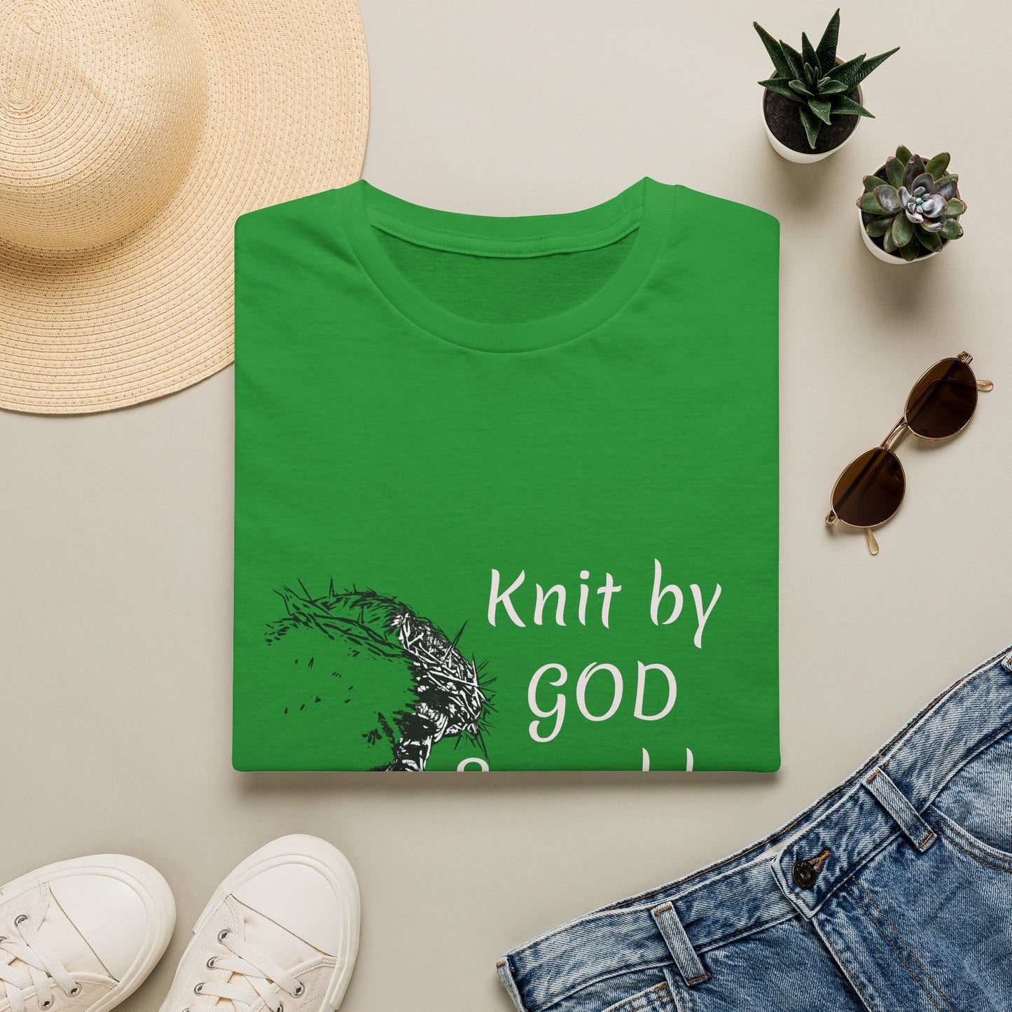 Knit by God Saved by Christ T-Shirt | Christian Faith Tee