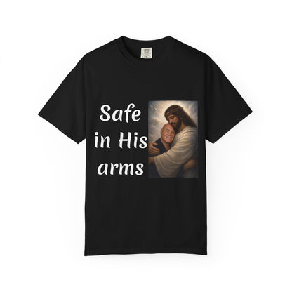 ADD A LOVED ONE-Safe in His Arms Jesus Hug T-Shirt | Christian Faith Prayer Tee