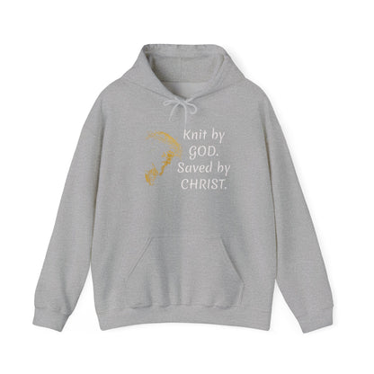 Knit by God Saved by Christ Hoodie | Christian Faith Scripture Sweatshirt